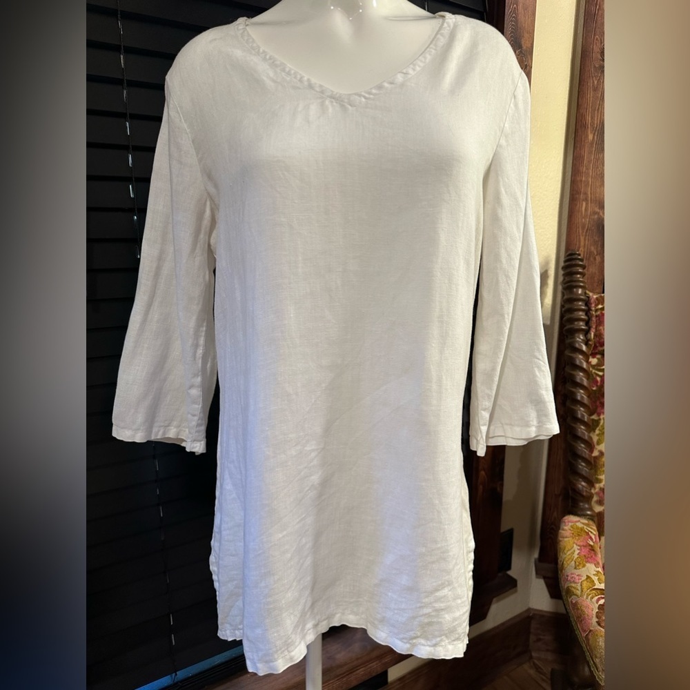 EUC Russ Berens LINNEN Tunic blouse  white color Sz S